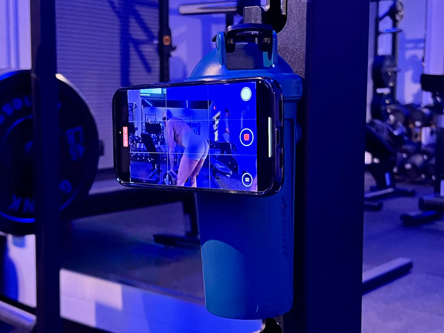 Mag Shaker and phone mounted simultaneously to record workout videos