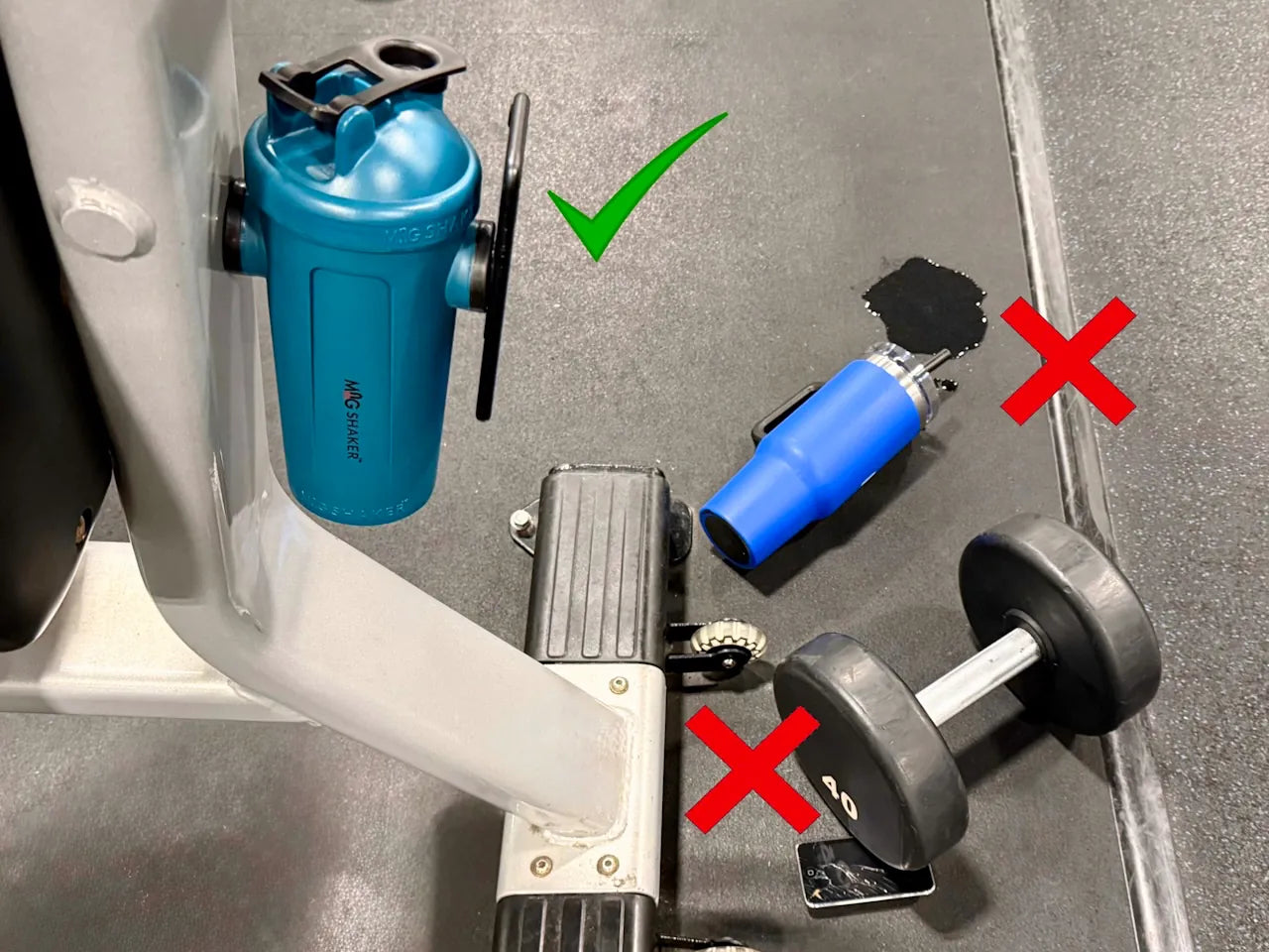 Mag Shaker keeping bottle and phone safe from falling weights