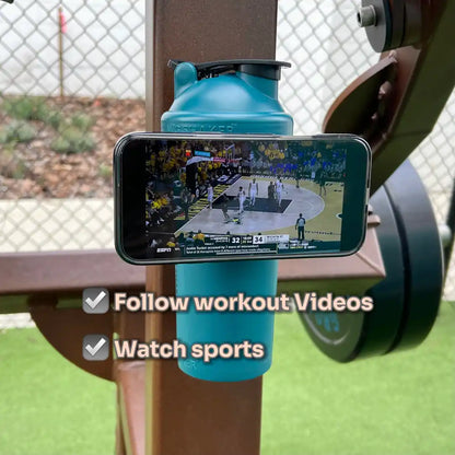 Mag Shaker with phone mounted horizontally to stream sports